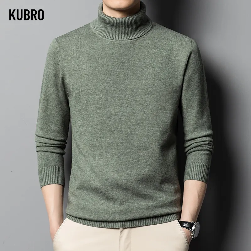 Sweaters voor heren Kubro 2023 Herfst Winter Hoogwaardige Turtleneck Wol Sweater Solid Color Gebreide strakke Warm Casual Bottom Pullover Top 230814
