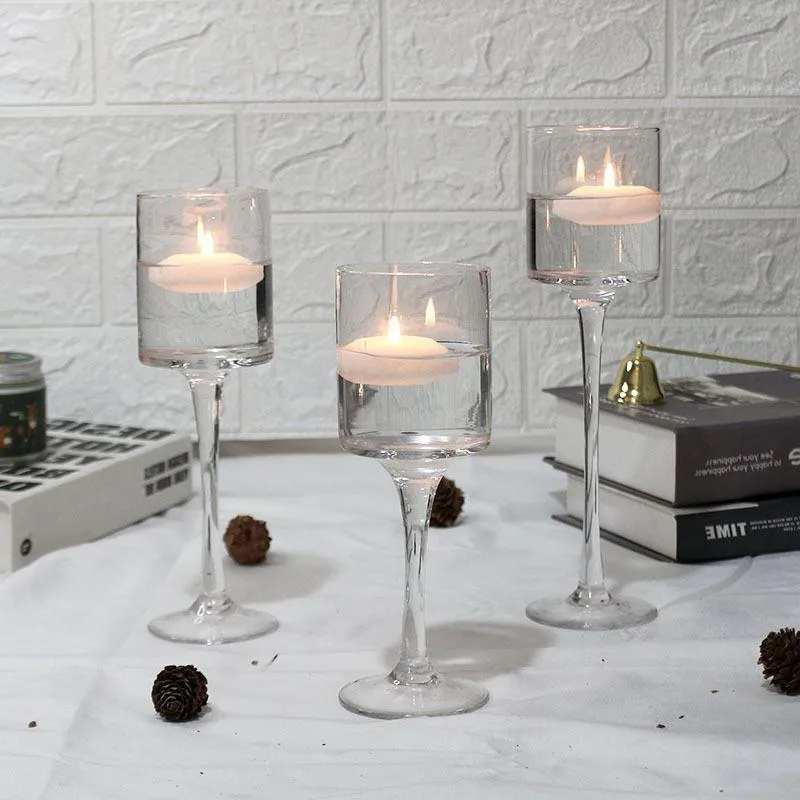 Clear Glasseam Long Stem стебля Crystal Tealight Ploating высокие подсвечники 3 размера.