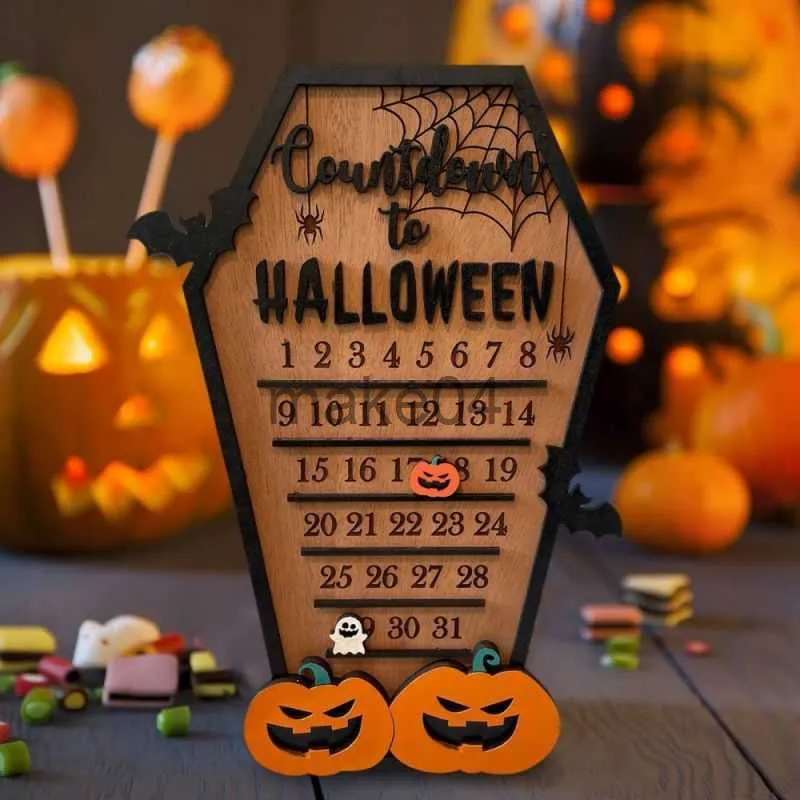 Nowości Elementy Halloween Countdown Kalendarz DIY Przeniesienie drewnianej rodziny Wiszące Odłączane dekoracje domowe ozdoby świąteczne j230815