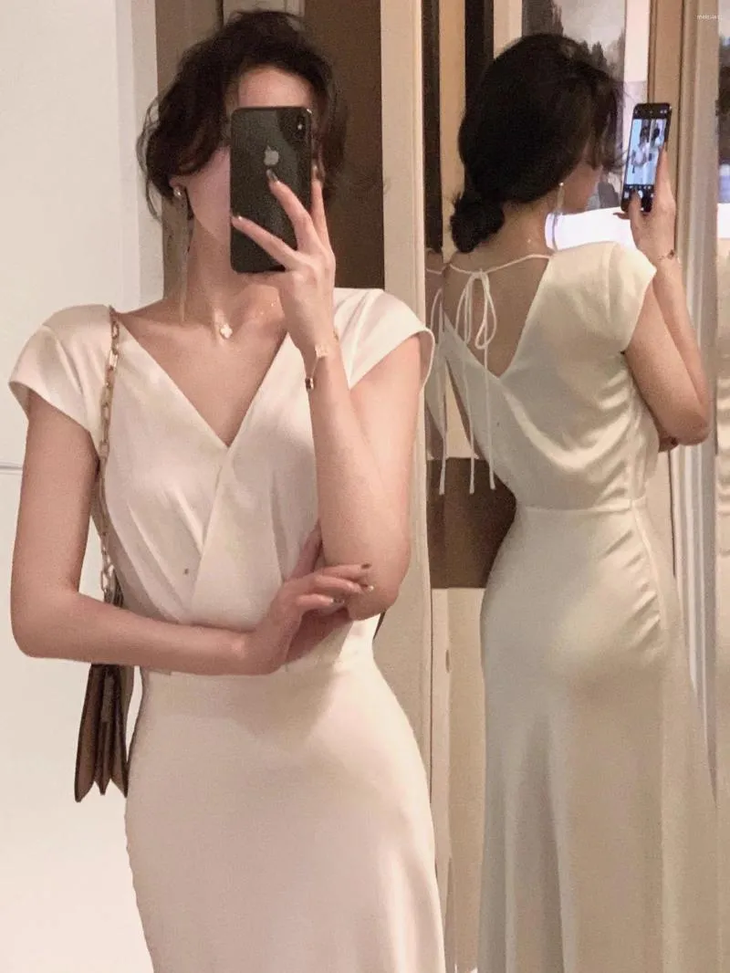 Lässige Kleider 2023 Sommer Elegant Midi für Frauen Fashion Party Office Dame französische ärmellose weibliche Kleidung