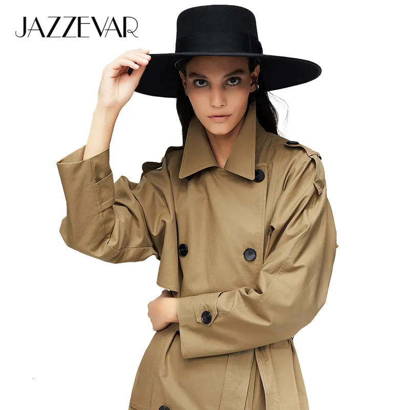 Dames Trench Coats Jazzevar2023 Aankomst Spring Windscheper Women Cotton Waste Long Doublebreasted losse kleding Hoge kwaliteit Coat 230814