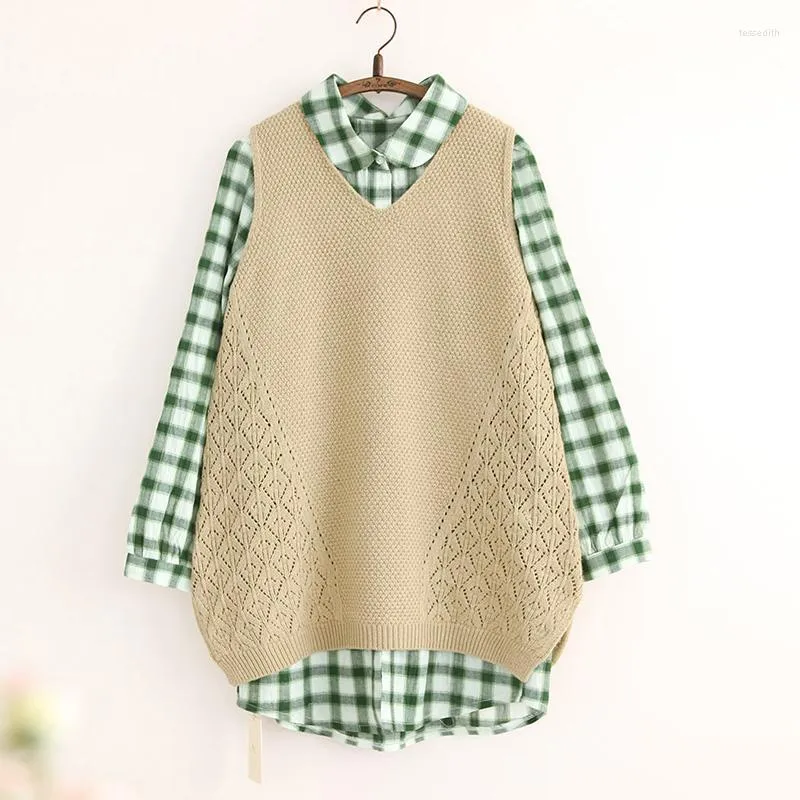 Women's Sweaters Women Autumn Woolen Cotton Blend Mori Girl Cute Knitted Vests Tanks Ladies Fall Sleeveless Loose V Neck Tops