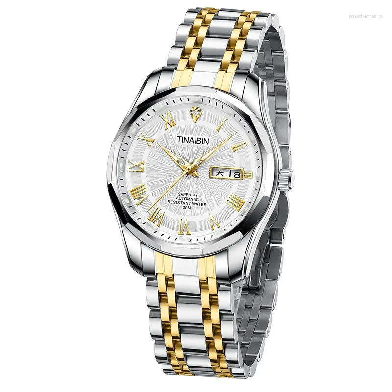 손목 시계 독특한 에디션 골드 5 바 로마 다이아몬드 시계 남성 주간 방수 스테인레스 스틸 몬트 르마 6631