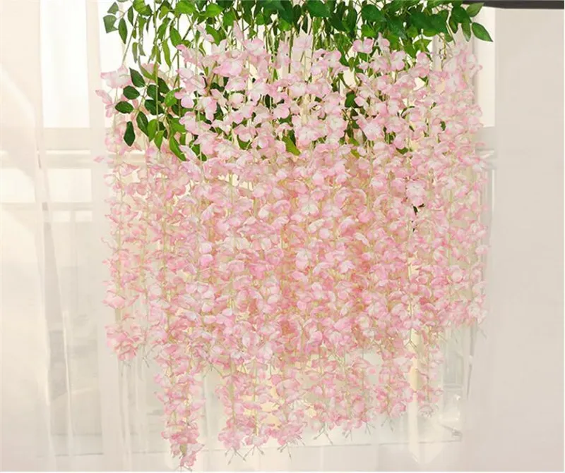 110cm dense wisteria flower artificial silk flower vine elegant wisteria vine rattan for wedding garden home parties decoration