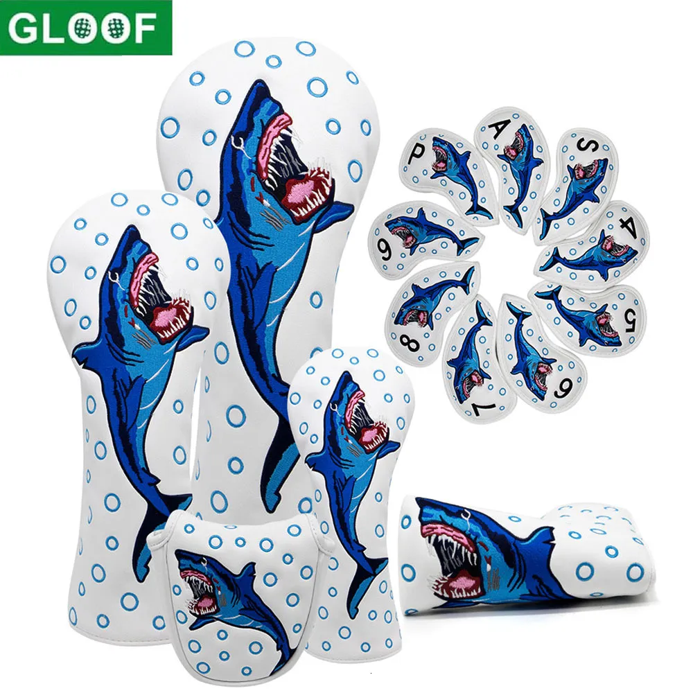 Andra golfprodukter Golf Club 1 3 5 Shark Embroidery Wood Headcovers Driver Fairway Cover Blad Cover Iron Putter Cover Semicircular Putter Cover 230814