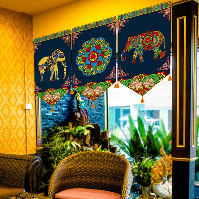 Cortinas puras do sudeste asiático Buddhism Cortina decorativa Tailandesa Indian Malaysian Restaurant Decoration Hall Triangle Flag Display Curtain 230815