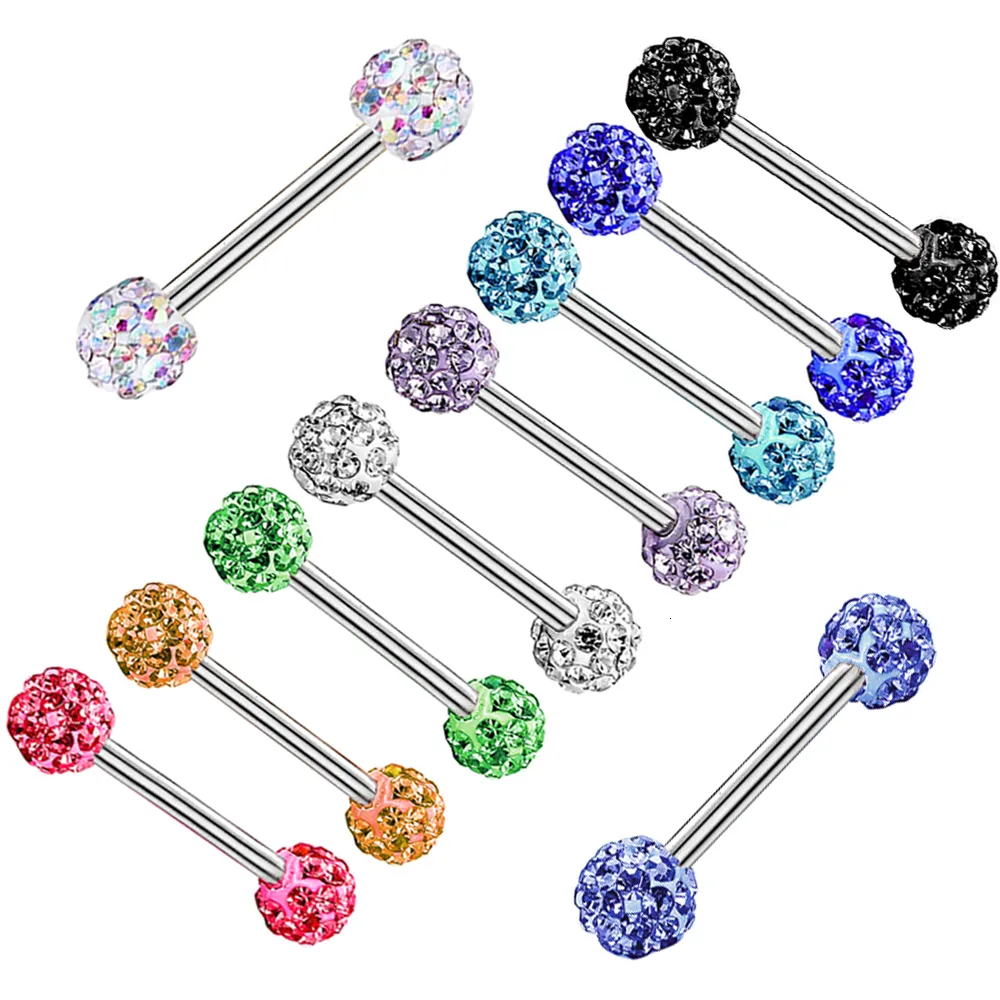 Labret Lip Piercing Schmucknippel Ringe Zungenring Stahl Nipplerings Frauen Silber Langhantel 14g 16mm 12 Farbmischung Großhandel Zunge Barbe 230814