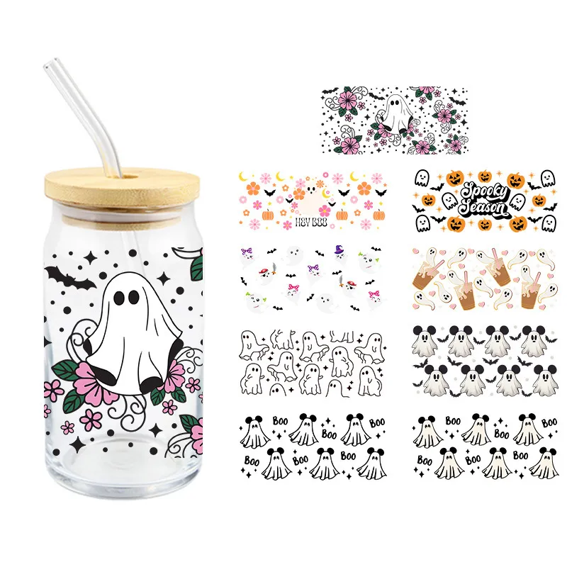 16oz Unbreakable Split Glass Can Transfer Sticker Set UV DTF Cup Wraps For  Halloween, Waterproof Clear Film Decals From Blanksub_009, $0.55