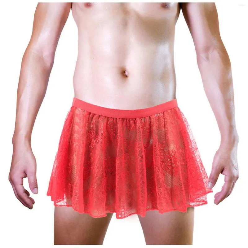 Underpants di grandi dimensioni in pizzo sexy maschi di lingua sexy arruffato mini gonna abito costume erotico mutande per sesso abiti da notte maschile gay