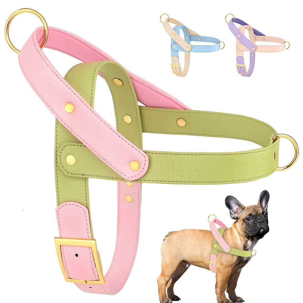 Dog Apparel Leather Harness No Pull Dogs Harnesses Vest Soft Pet Walking Training Vests Strong For Small Medium Large Pug Pitbull 230814