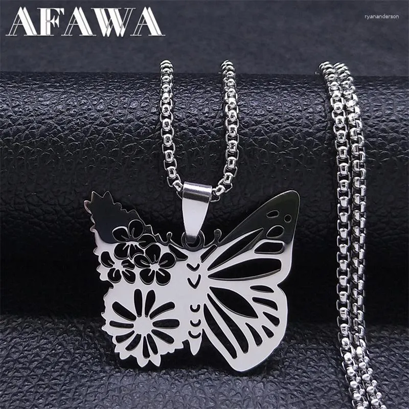 Pendanthalsband Fashion Faryfly Flower Halsband Rostfritt stål Silverfärg Flying Wing Jewelry Colgantes N4636S1