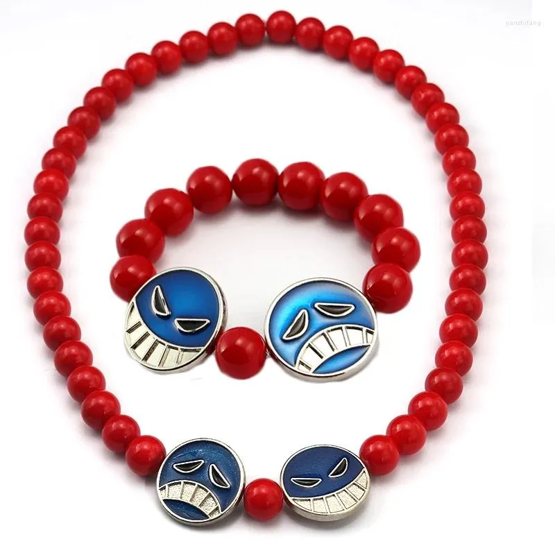 Подвесные ожерелья аниме Портгас D Ace Red Beads Ожерелье бело -бороду подвески для косплее