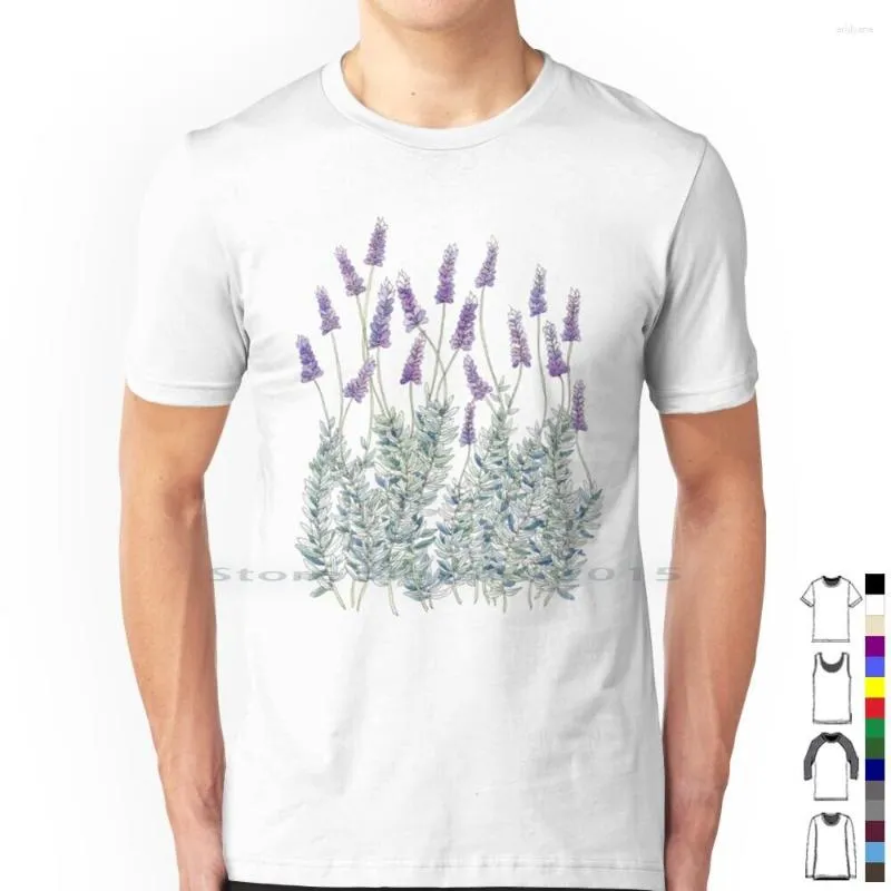 Men's T Shirts Lavender Illustration Shirt Cotton French Flowers Vintage Purple Lilac Nature Botanical Gouache Pen And Ink