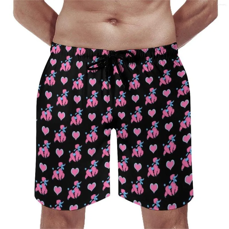 Shorts masculinos rosa e azul Poodle board corações Impressão calça curta