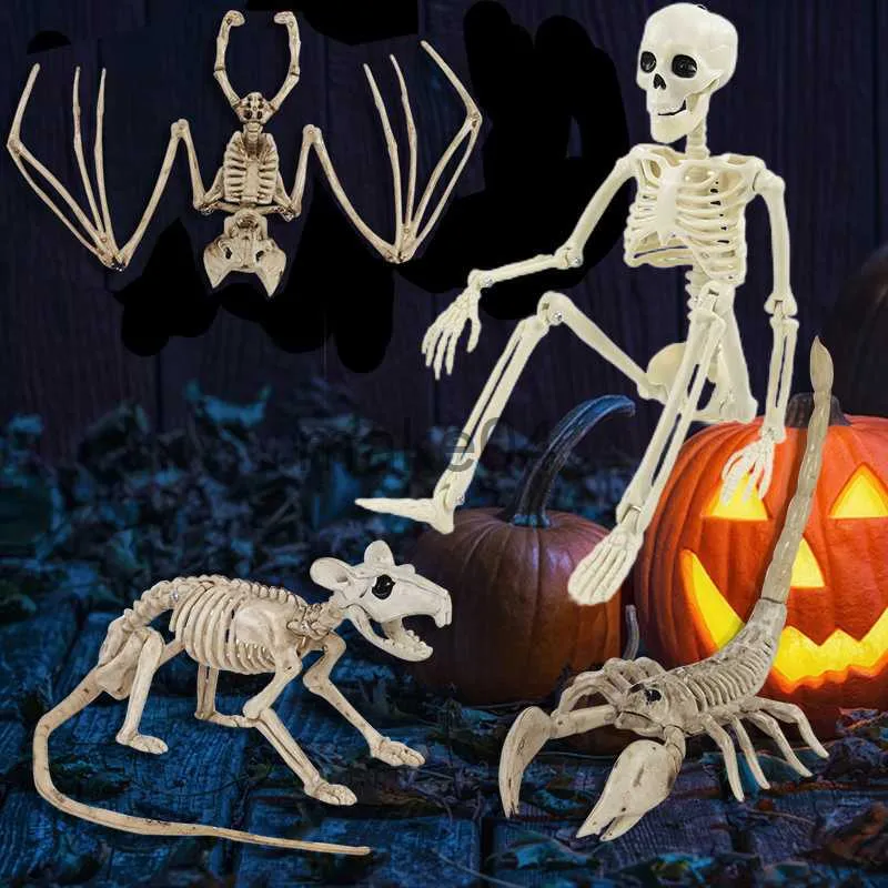 Novelty Items Halloween Decoration Horror Skeleton Fake Human Bats rat spider Animal Skeleton Halloween Haunted Home Horror Prop Ornament Toys J230815