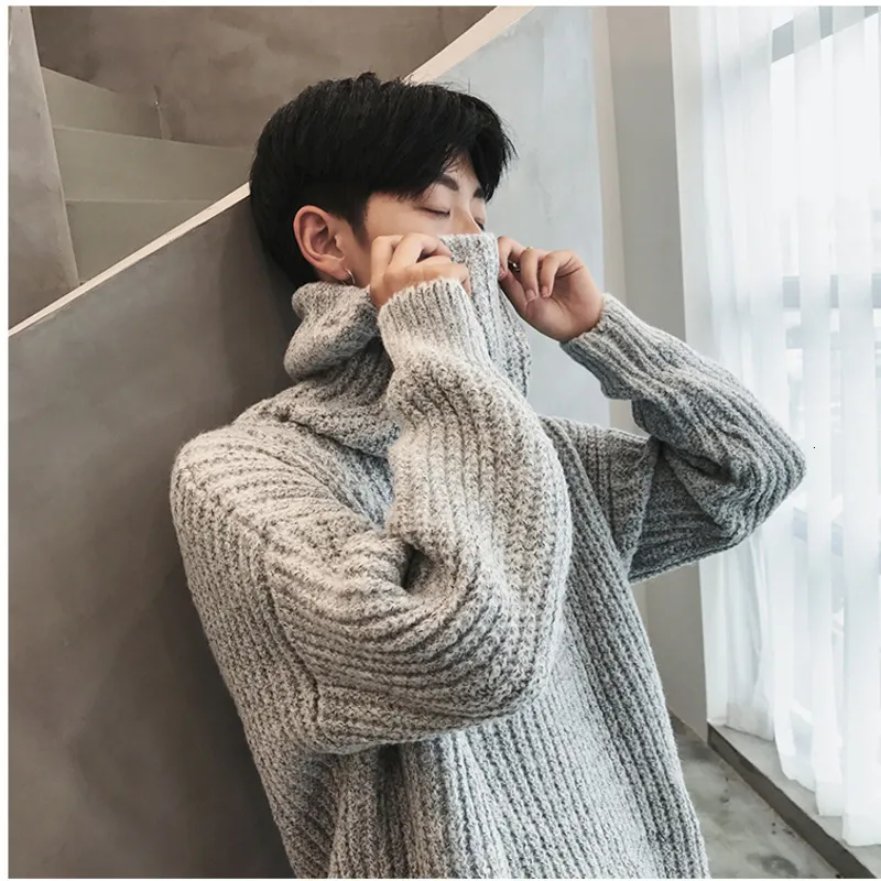 Men Hoodie Fashion Solid Color Relaxed Pullover Turtleneck Casual Trend  Youth