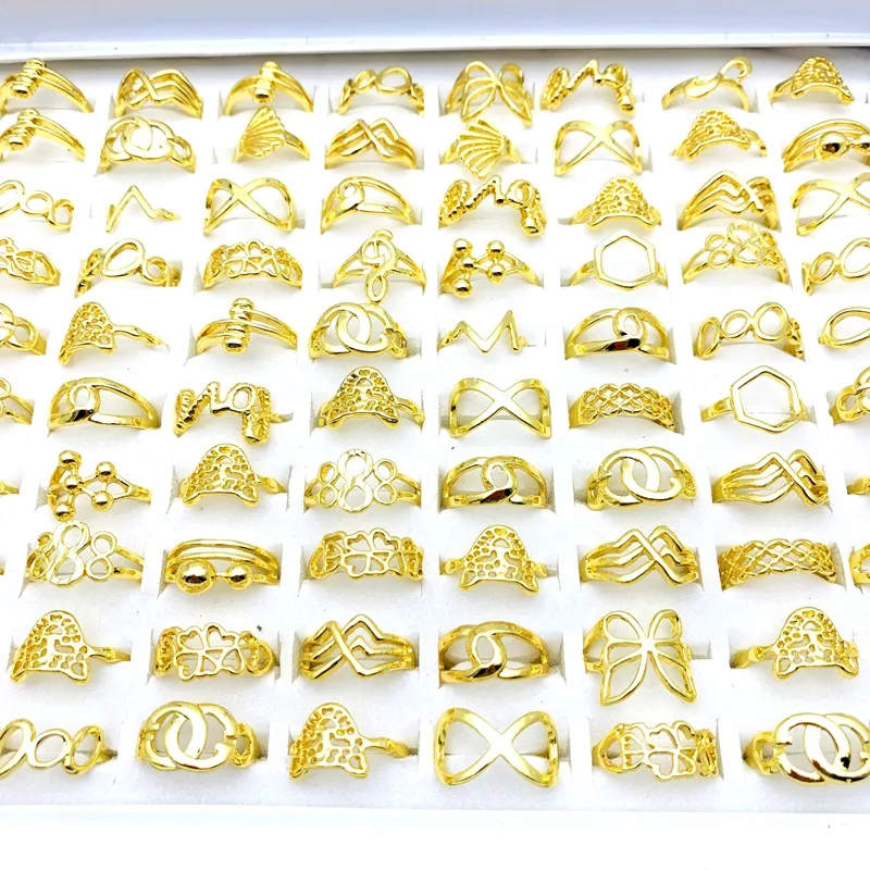 Hurtowe pierścienie 100pcs dla kobiet Złoto plastowane modne akcesoria biżuterii Prezenty imprezowe