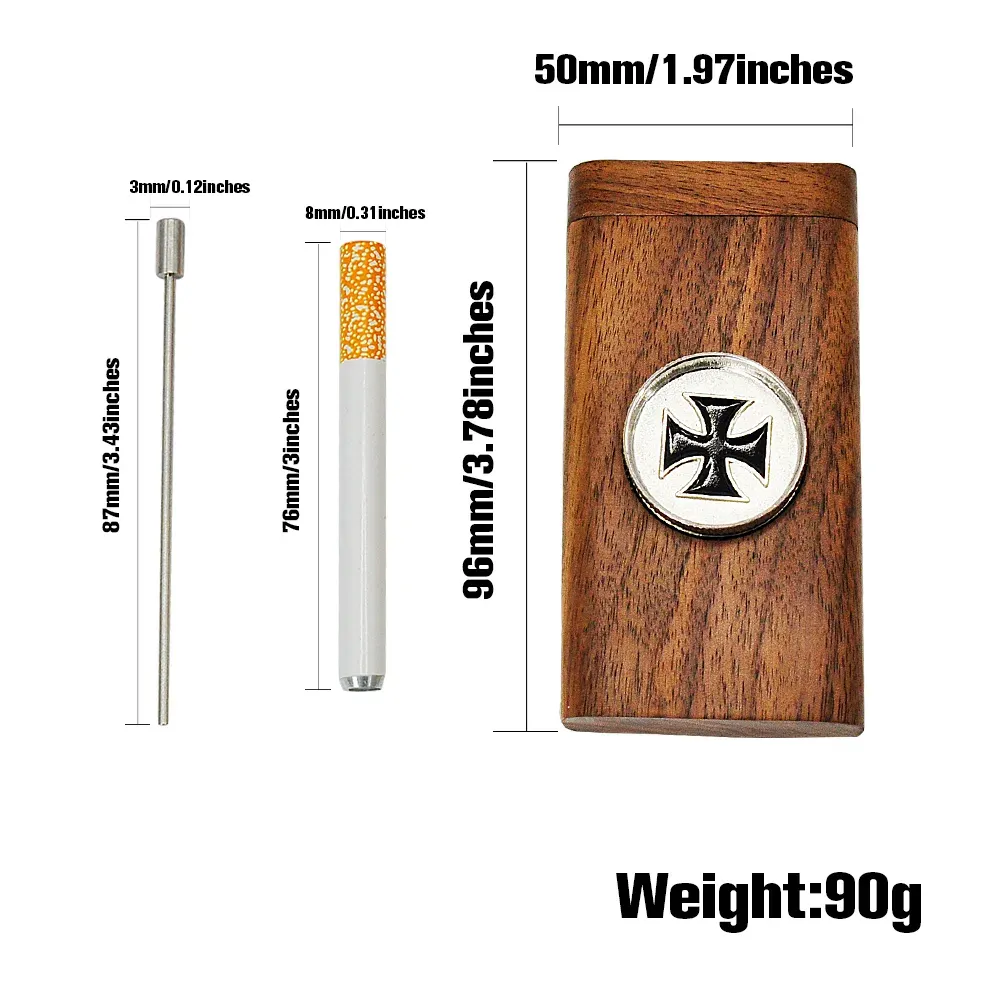 Accessoires pour fumeurs Vente en gros de pirogue en bois naturel 96MM Kit de fumée de tabac avec mini broyeur + cure-pipe en métal + pirogue en céramique One Hitter 3 en 1