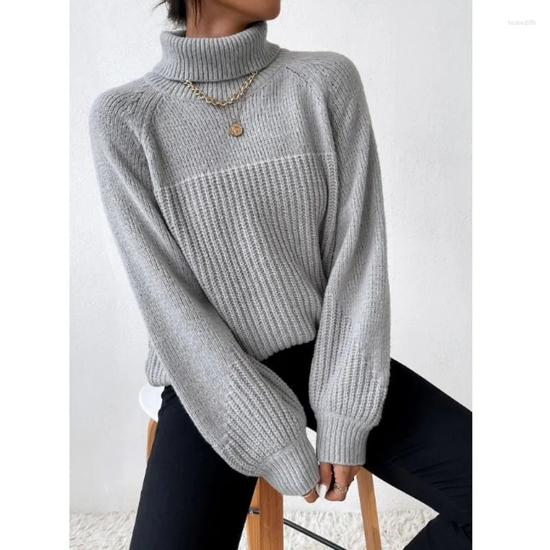 Women's Sweaters Winter Fashion Oversized Knitted Turtleneck Nylon Cotton Women Musically Sweatshirt Rib Collar Tunic Sweater