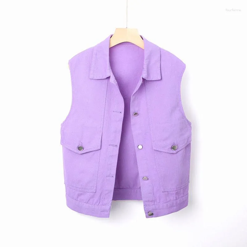 Women's Vests 2023 Spring Denim Vest Jackets Women Korean Candy Colors Cowboy Sleevless Jacket Short Jeans Summer Tops Outerwear