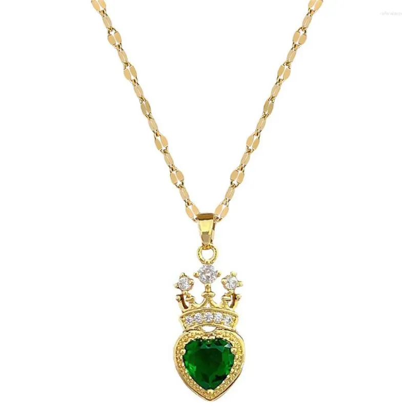 Pendant Necklaces Vintage Kingdom Heart Crown Necklace Stainless Steel Jewelry White Crystal Charm For Women Accessories Wedding Gift