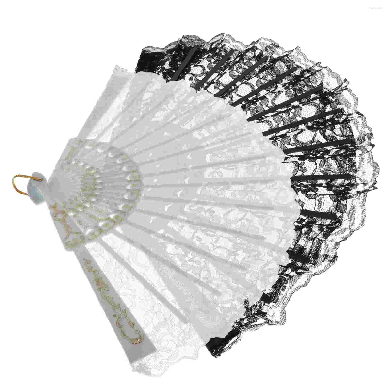 Decoratieve beeldjes 2 pc's kanten kanten enkele laag ventilator handheld fans Chinese stijl vouwbaar vouwbaar ornament klassieke versiering cadeau miss