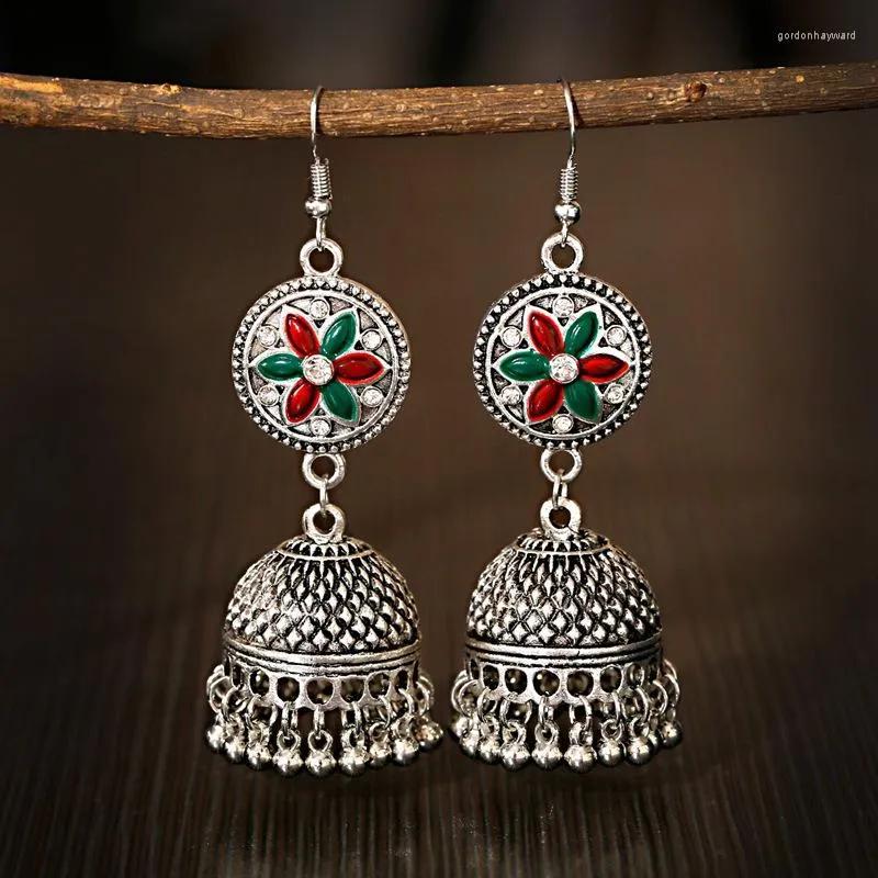 Orecchini penzolanti Olio di fiore in argento Etnico Olio che gocciola INDIA OORBELLENVI FASHIE BOHEMIA TASSEL BELLA JHUMKA