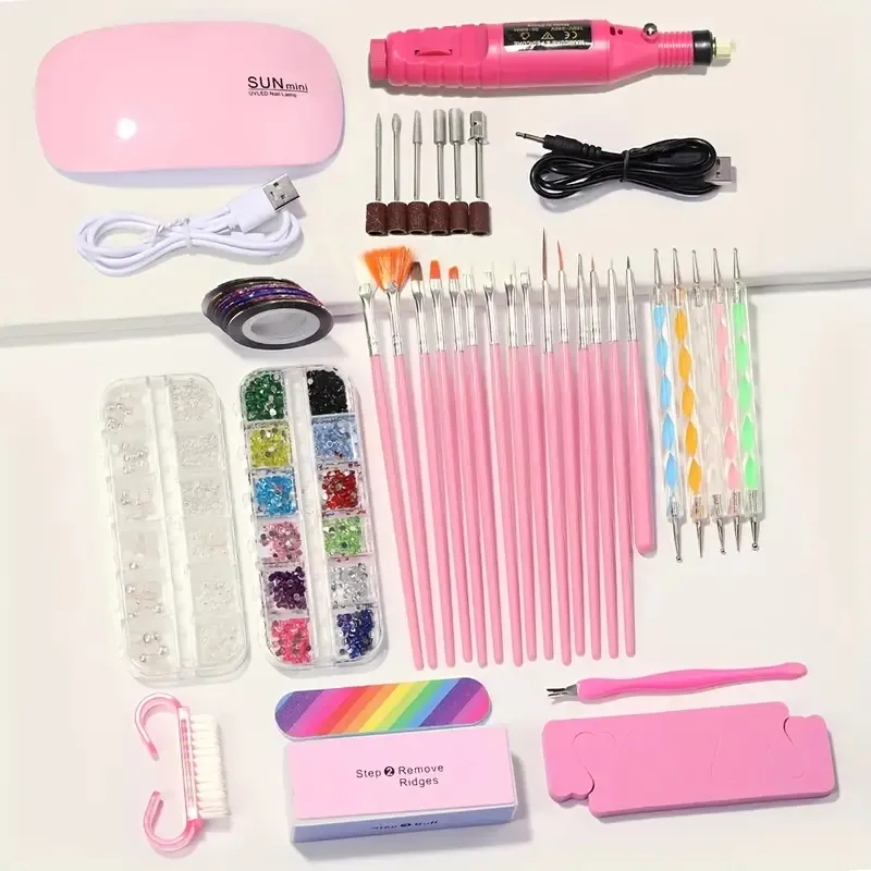 39 pezzi Set di utensili per nail art, lucidatore, luce del mouse, penna perforata, penna di vernice ecc.