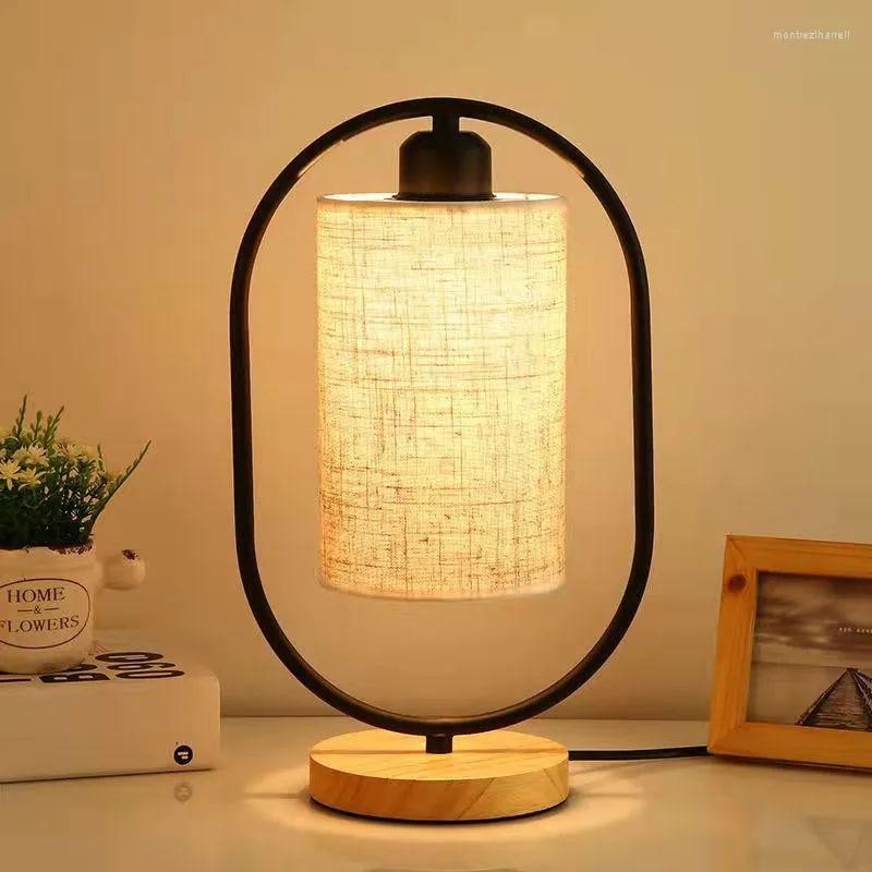 Tafellampen houten lamp Chinese stijl bedlicht led led fabric vintage bureaulichten voor woonkamer studie decoratief