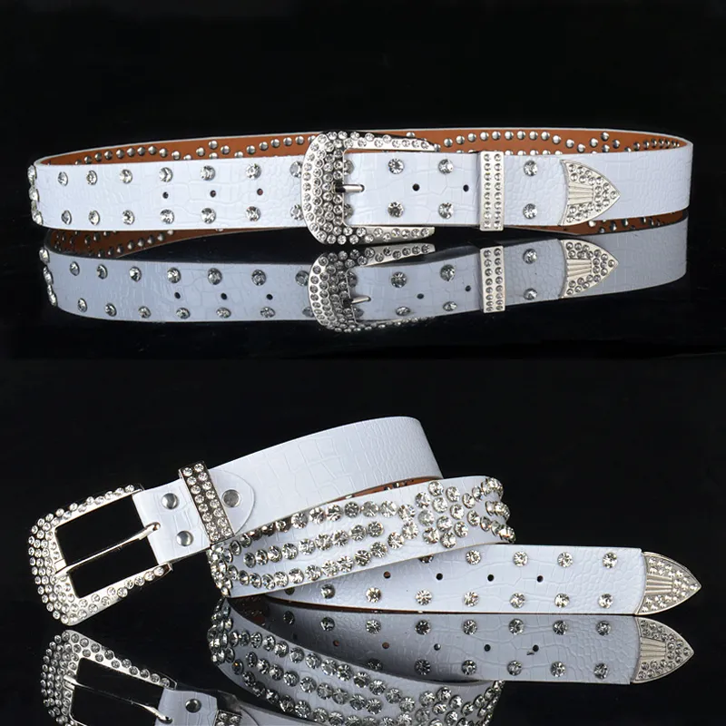 Y2K Studded White Belt With Diamonds Gothic Style Plus Size Y2K Studded White Belt With Diamonds Gothic Style Plus Size