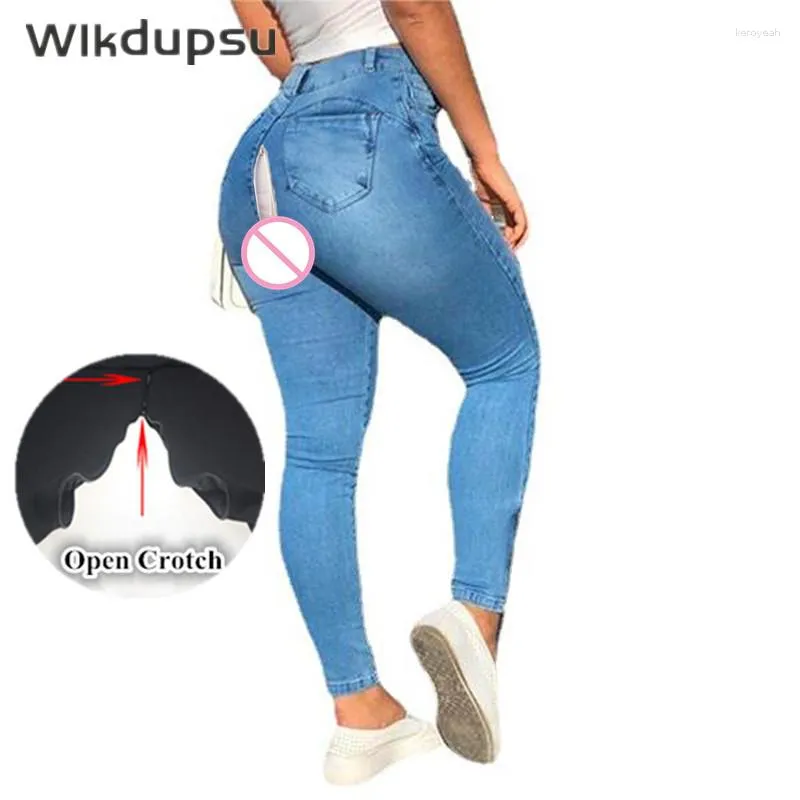 Women's Jeans High Waist Women Invisible Zipper Open Crotch Outdoor Sex Pants Clothes Skinny Big Size Pencil Denim Trousers Female