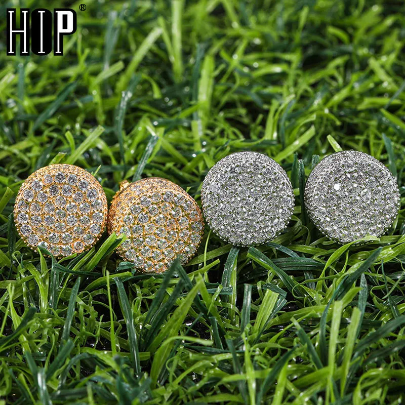 Sten Hip Hop 1Pair Micro Voll gepflastertes runder Zirkon CZ Stein Bling ICED Out Ohrring Kupfer für Männer Schmuck 230815