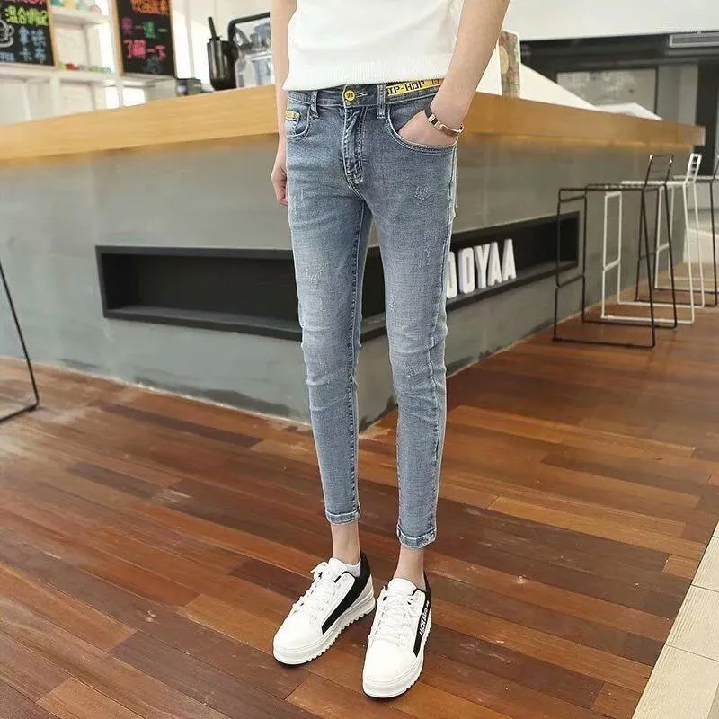 Herenbroek Groothandel 2023 Denim Sociale kerel Stret jeans zomer Koreaans strakke casual enkel lengte voeten slank