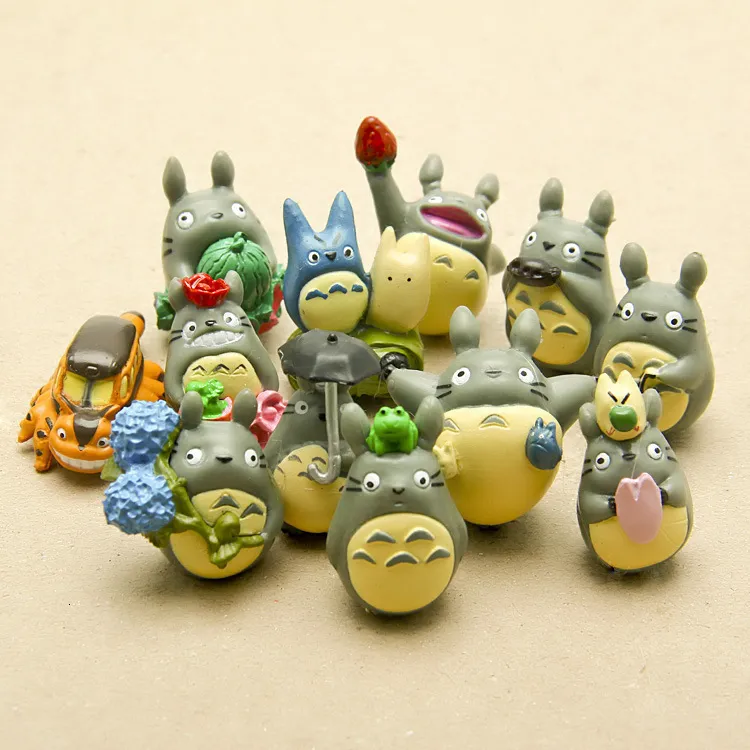 Action Toy Figures 12pcsSet Studio Ghibli Totoro Mini Resin Action Figures Hayao Miyazaki Miniature Cake Toppers Figurines Dolls Garden Decoration 230814