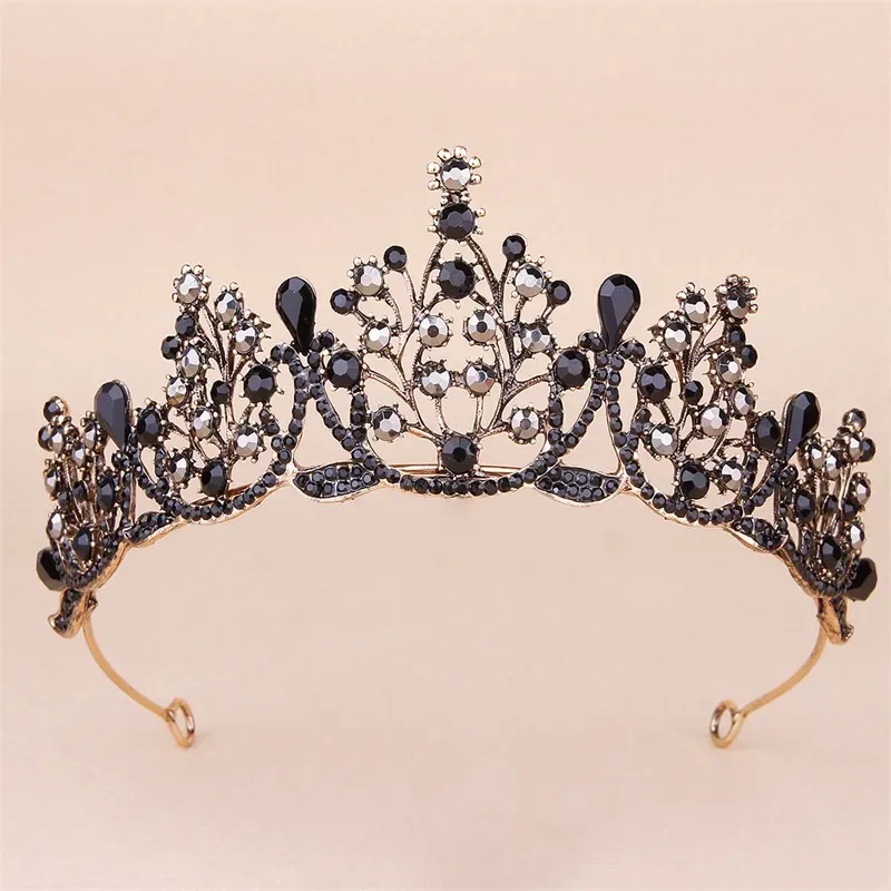 Luxury Headpieces Wedding Bridal Hair Accessories in Stock Bridal Crown Beaded Headdress Vintage Gold Black Diamond Halloween Party Headband