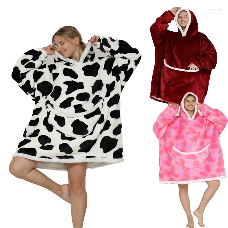 Kvinnors sömnkläder Autumn/Winter Flanell Thicked Loose Par Hooded Pullover Pyjamas One-Piece Robe Solid Color High Sense Jacket