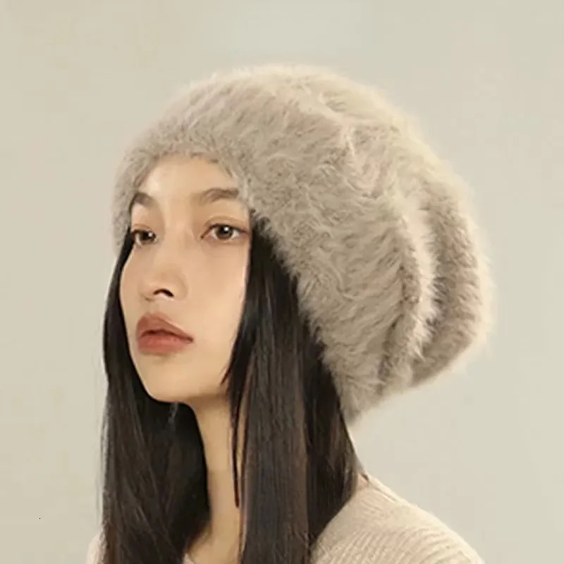 Gorro/caveira tampa outono inverno lã feminina pêlo macio quente de tamanho de malha de malha boné tampa ao ar livre lazer de lazer sólido gorro esticador chapéu de chapéu 230814