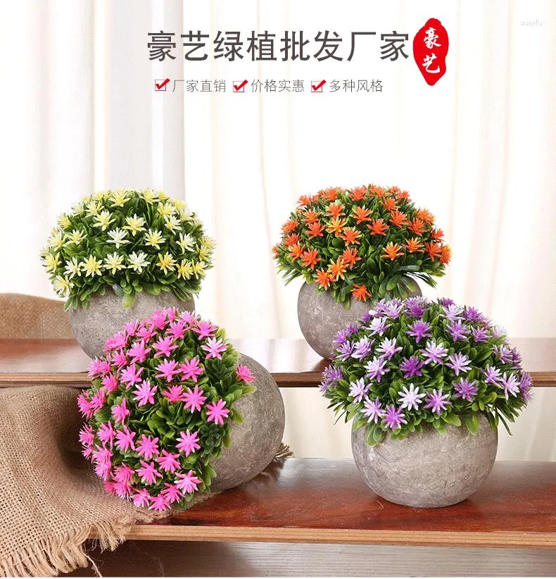 Decorative Flowers Artificial Plant With Cement Flower Pot Plastic Desktop Decor Craftwork For Home Office Shops