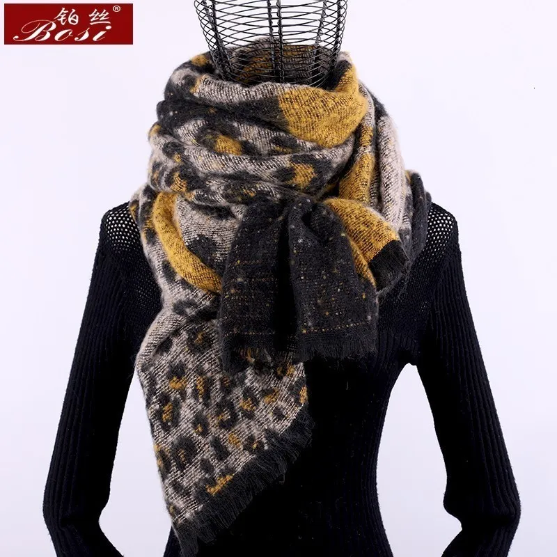 Lenços de caxemira lenço de lenço de leopardo de leopardo de inverno moda para mulheres xale xale lenços longos da marca de lã de grande tamanho pashmina 230814