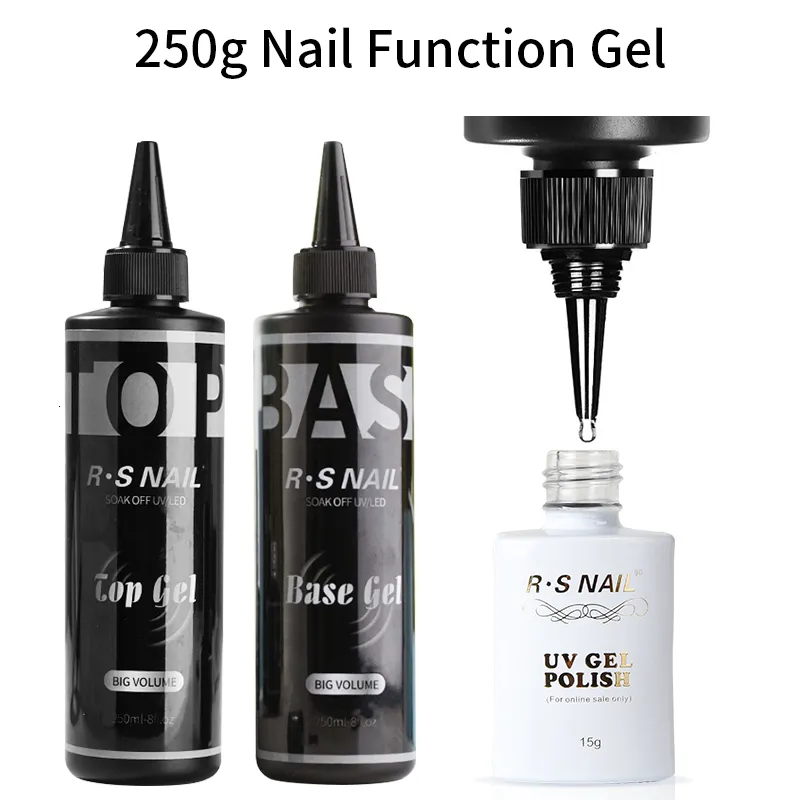 Nail Gel RS NAIL 250ML Super Top Coat Base Coat 2PCS SET Nail Art Gel Polish UVLED Sock off Without Sticky Layer Clear Top Gel Manicure 230815