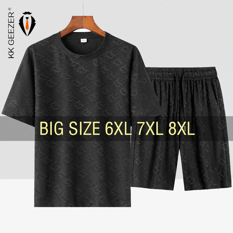 Mens Tracksuits Men T Shirt Suit Shorts Tshirt Set Oversize 6xl 7xl 8xl Plus Size SHORT STEVE Black Tshirts Summer Fashion Loose QuickDrying 230815