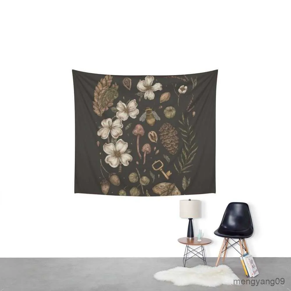 Tapisseries Nature Walks Bee Flower Printed Tapestry Wall Hanging Coverlet Bedding Sheet Throw Bedstred Living Room Tapestries Dorm Decor R230816