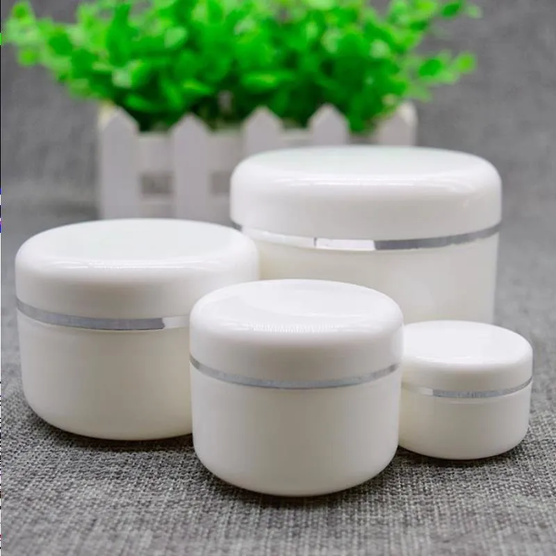 20 50 100 250ML White PP Cream Jar Silver Edge With liner Refillable Plastic Cosmetic Makeup Cream Jars Sample Container Bottle Pot Xwspf