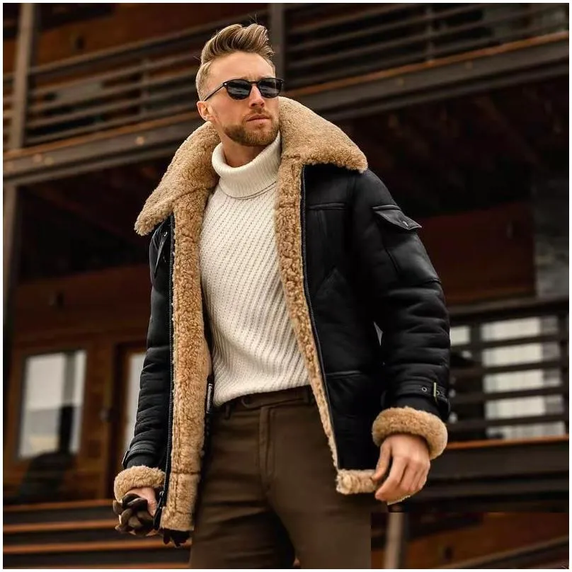 Giacche da uomo maschile inverno inverno giacca da motocicletta un pezzo di pelliccia casual in pelle thermal cuoio di lana maschio S-5xl dhejs