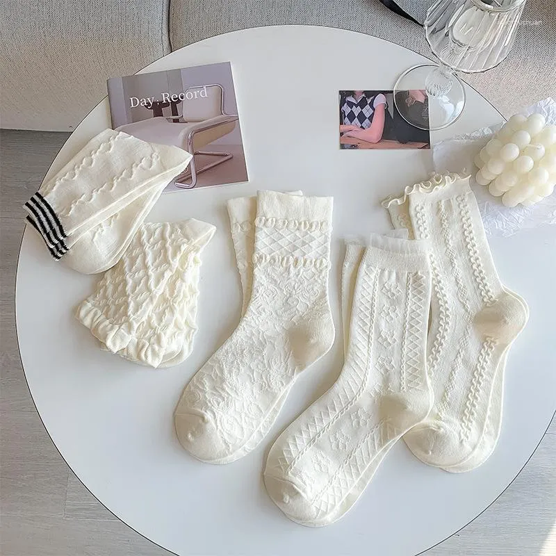 Women Socks 3PCS Simple Spring Autumn Lolita White Set For Fashion Jk 3d Fried Dough Twists Korean Japanese Style