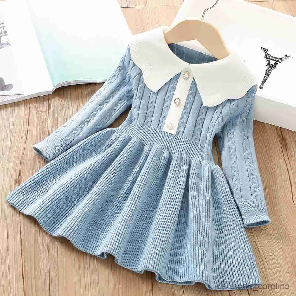 Girl's Dresses Baby Girls Winter Knitting A-Line Sweater Dress Clothing for Children Autumn Long Sleeve Fashion Princess Warm Dress R230816