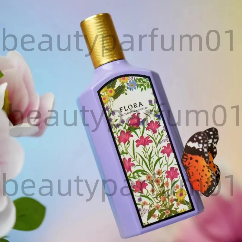 Marca de estoque perfumes de flora para mulheres lindas magnolia colônia 100 ml mulher sexy perfumes de fragrância spray edp parfums real essência perfume de casamento de casamento rápido