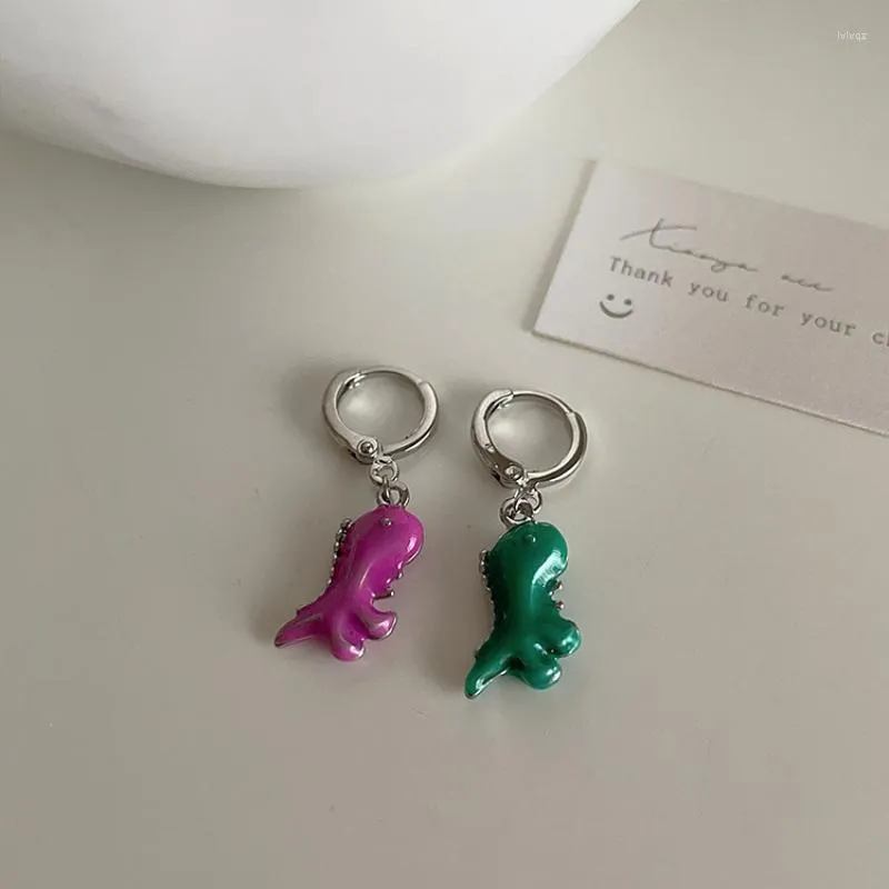 Stud Earrings Statement Minimalist Silver Color Fun Asymmetric Dinosaur Pendant Hoop Street Style Korean Fashion Jewelry