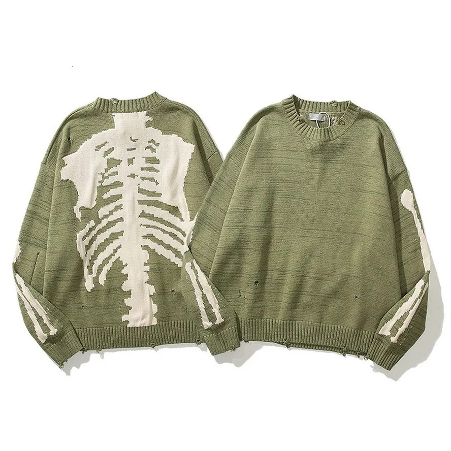 Skull Print Distressed Pullover Sweater In Green Mens Womens From Hu02 35.74 DHgate.Com