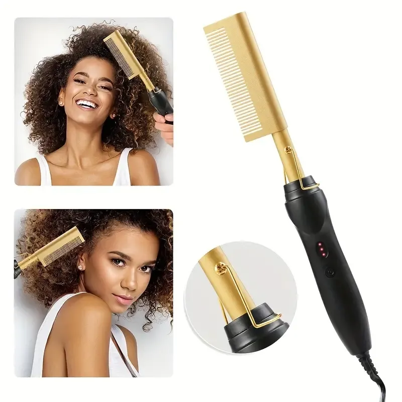 2-in-1 Electric Hot Comb, 450 F High Heat Hair Straightener Comb, Ceramic Pressing Comb With Anti-Scald Case, Dual Voltage And 60 Min Auto Shut-Off